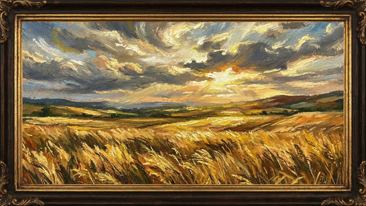 Golden Wheat Field at Sunset | Dramatic Countryside Landscape 4K Frame TV Art