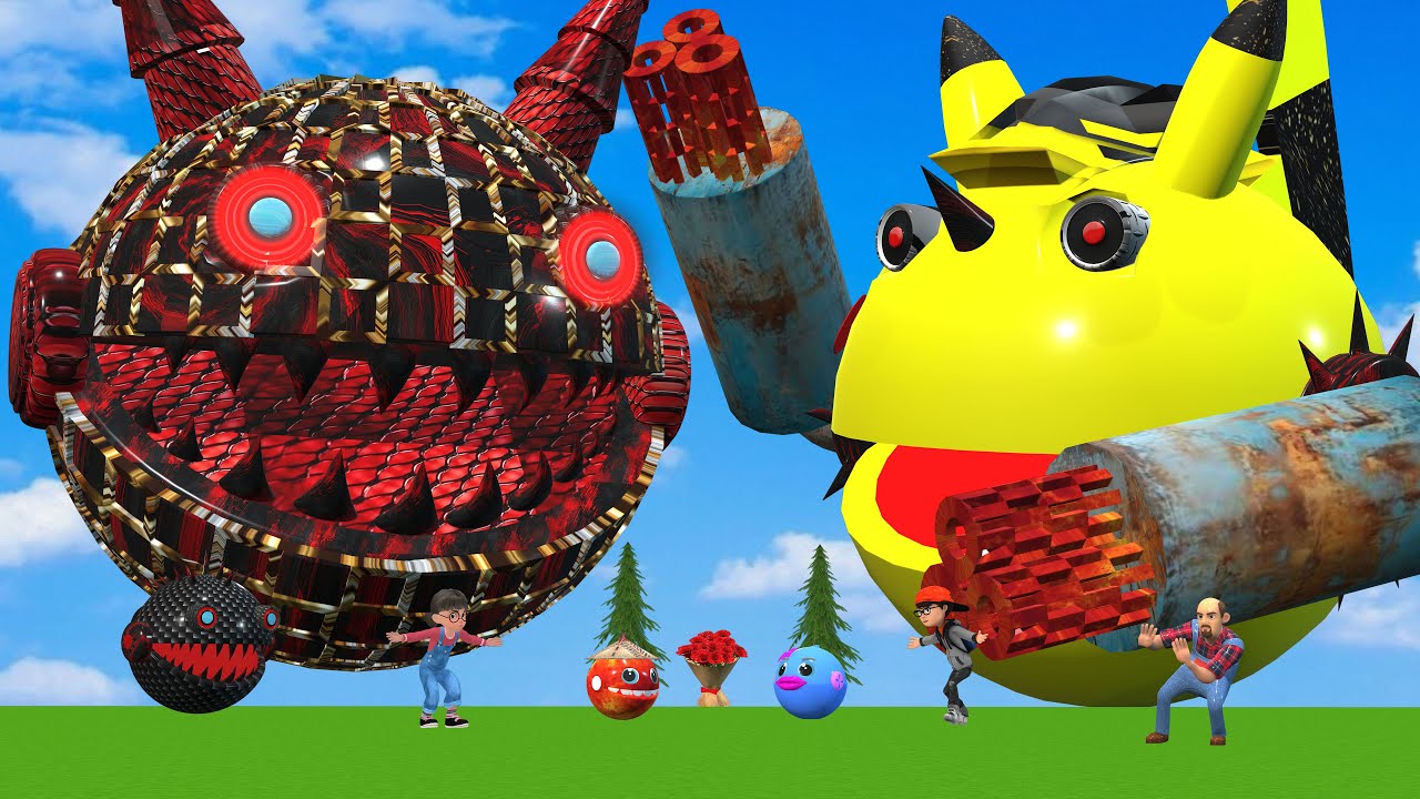 MS PACMAN & NEW RED PACMAN VS TWO YELLOW MONSTER PACMAN FIGHTING IN POKEMON #2026