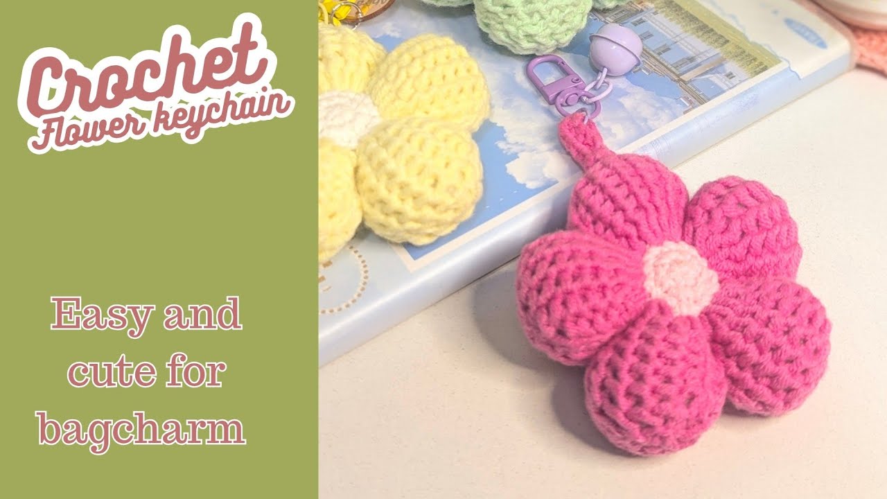 DIY Crochet Flower Keychain Tutorial / Cara Membuat Gantungan Kunci Bunga Rajut untuk Pemula