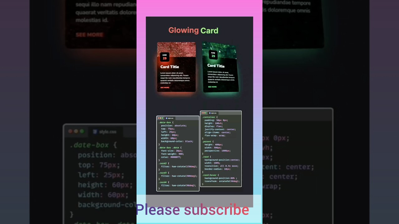 Glowing cards using html css 