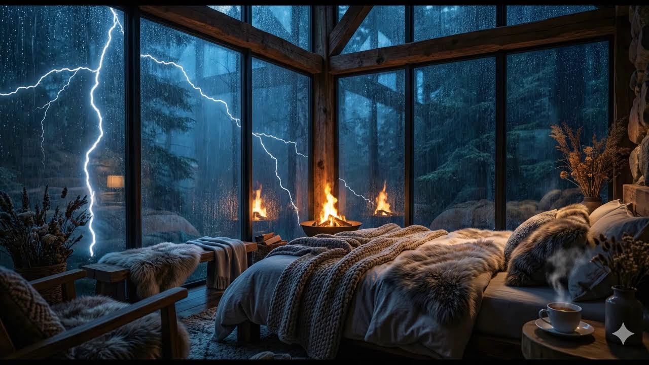 Heavy Rainstorm in Garden House with Thunder Rumbled  | Rain Sounds for Sleeping