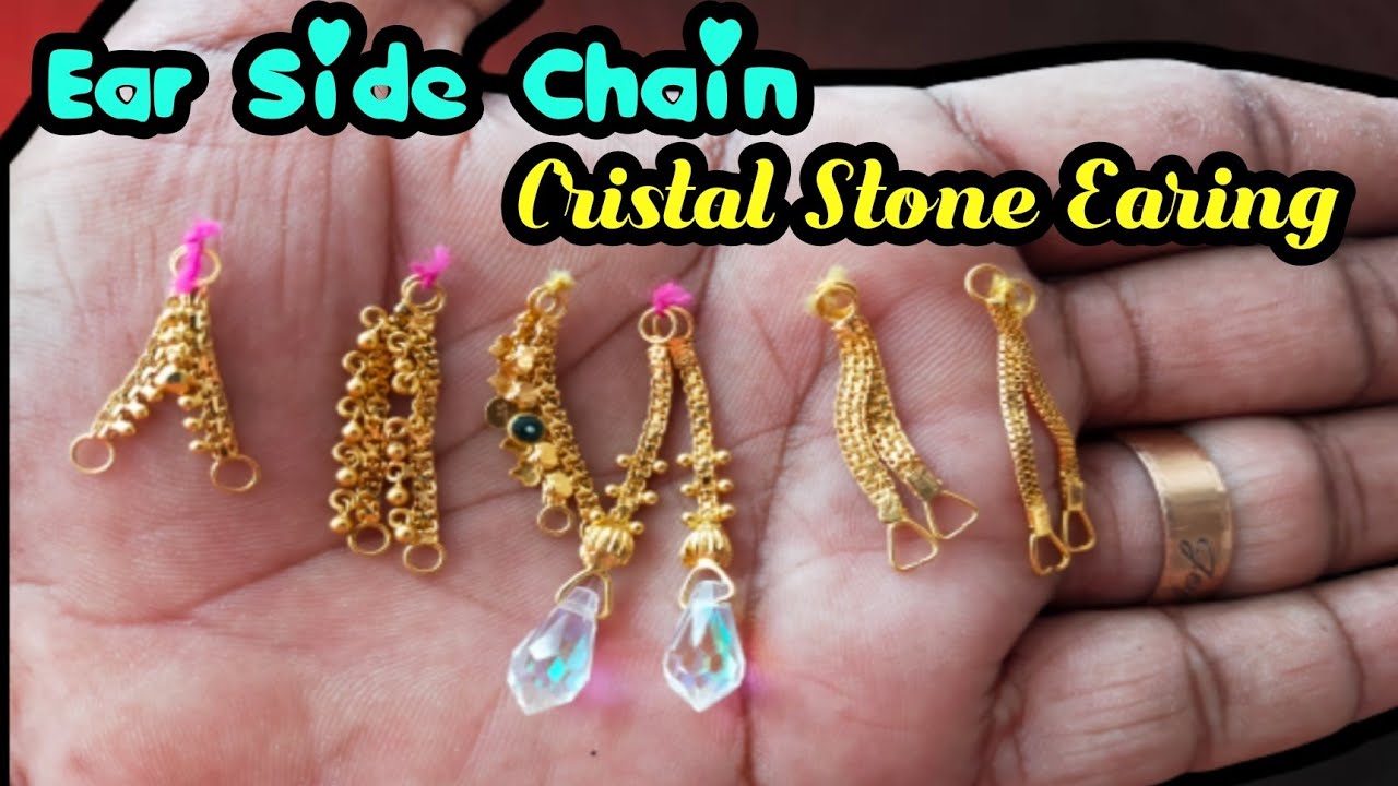 Gold Ear Side Chain & Crystal Stone Earing With Price | Handmade Jewellery Collection