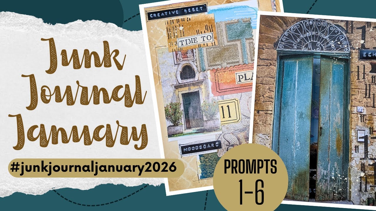 Журнал из хлама, январь 2026: Задания № 1-6 | #junkjournaljanuary2026 | Смешанная техника, понеде...