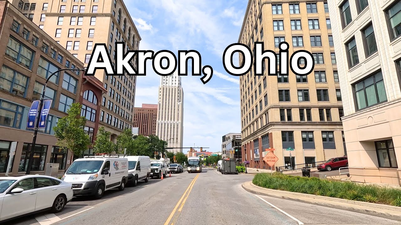 Akron, Ohio 4K - Scenic Downtown Drive