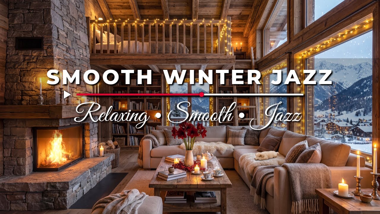 Cozy Cabin Ambience with Crackling Fireplace & Smooth Winter Jazz | Relax, Focus & Work