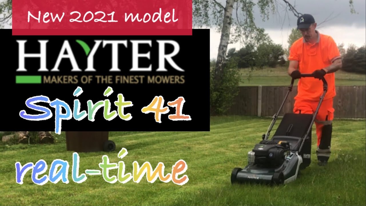 New 2021 model Hayter Spirit 41 lawnmower mowing tall wet grass real time.No music