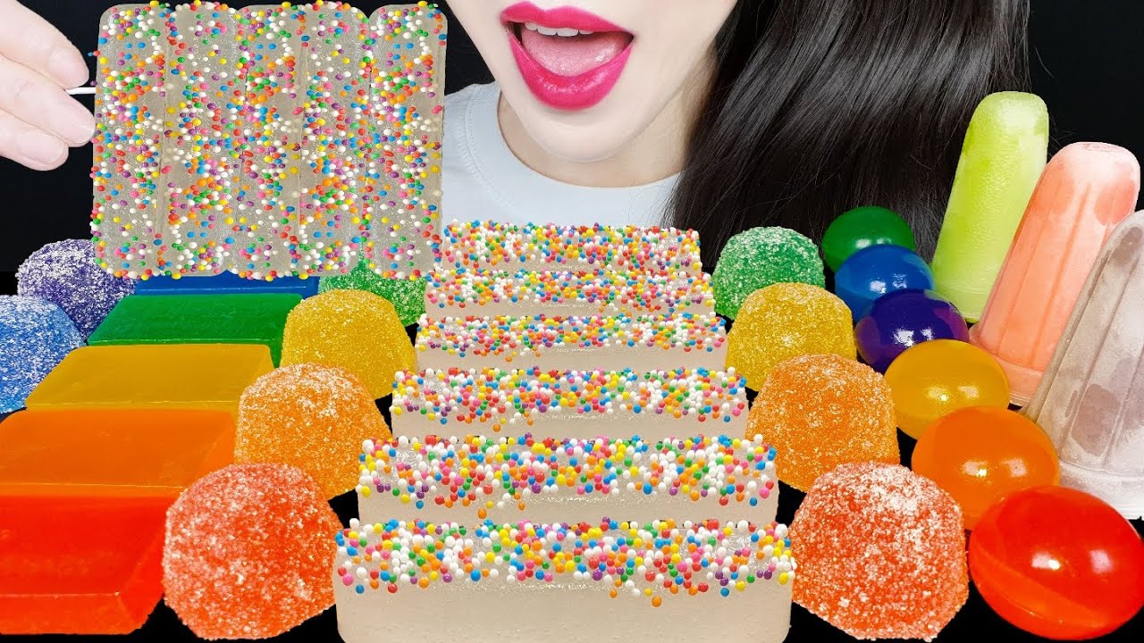 ASMR RAINBOW SPRINKLE KOHAKUTO FROZEN JELLY MUKBANG 무지개 스프링클 코하쿠토 얼린 젤리 먹방 EATING SOUNDS