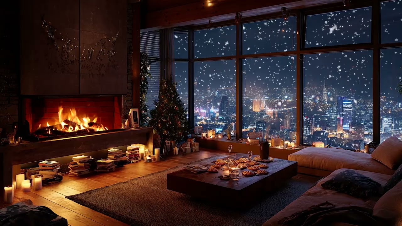 Cozy Snowy Cabin Piano Retreat | Firelight Glow for Stress Relief