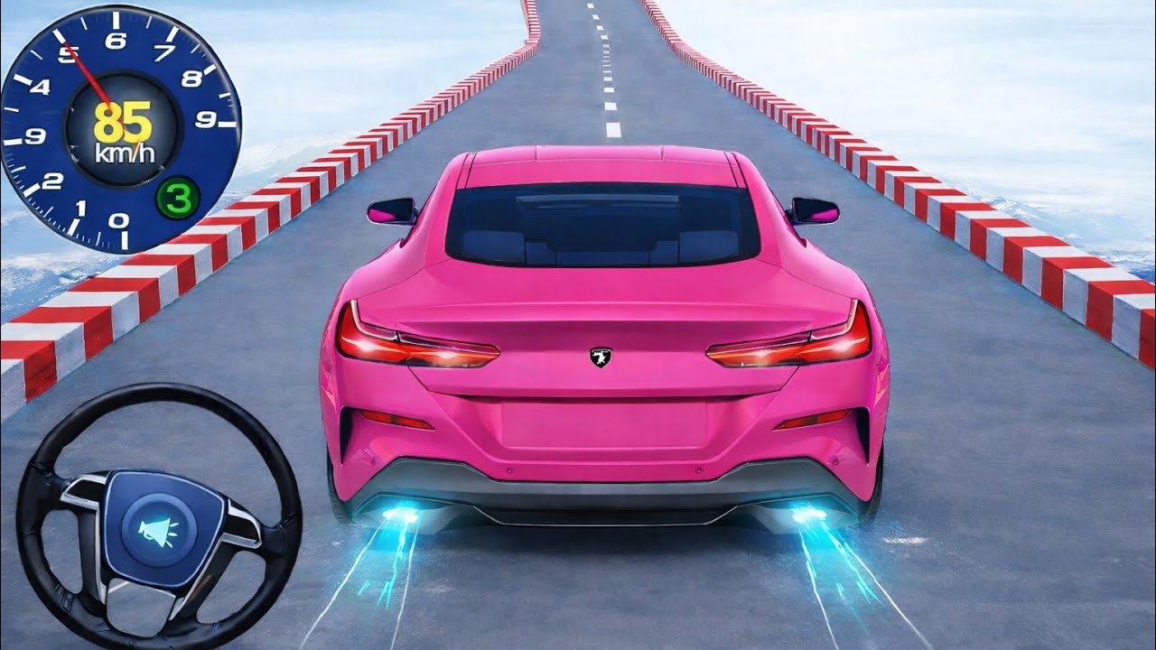 Crazy Ramp Car Stunts with Pink Lamborghini 😱 | Mega Ramp Game | Party Gamer |