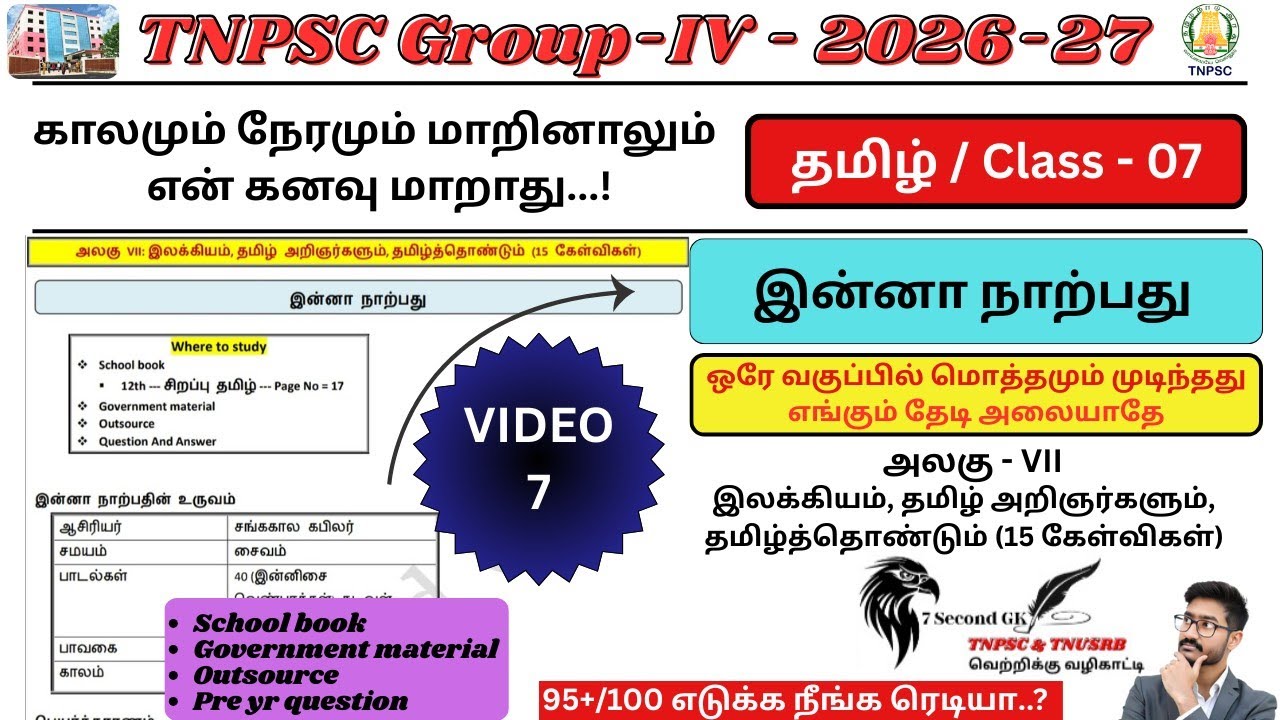 இன்னா நாற்பது |  School book + Outsource + Pre yr question | TNPSC Group 4 2026–27 | video - 07