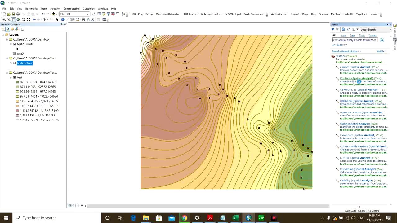 Как создать контурные линии в ArcMap?