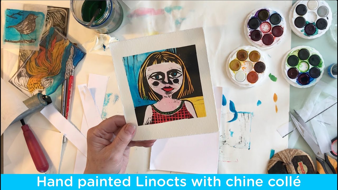 Hand-coloured + Chine Colle Linocuts