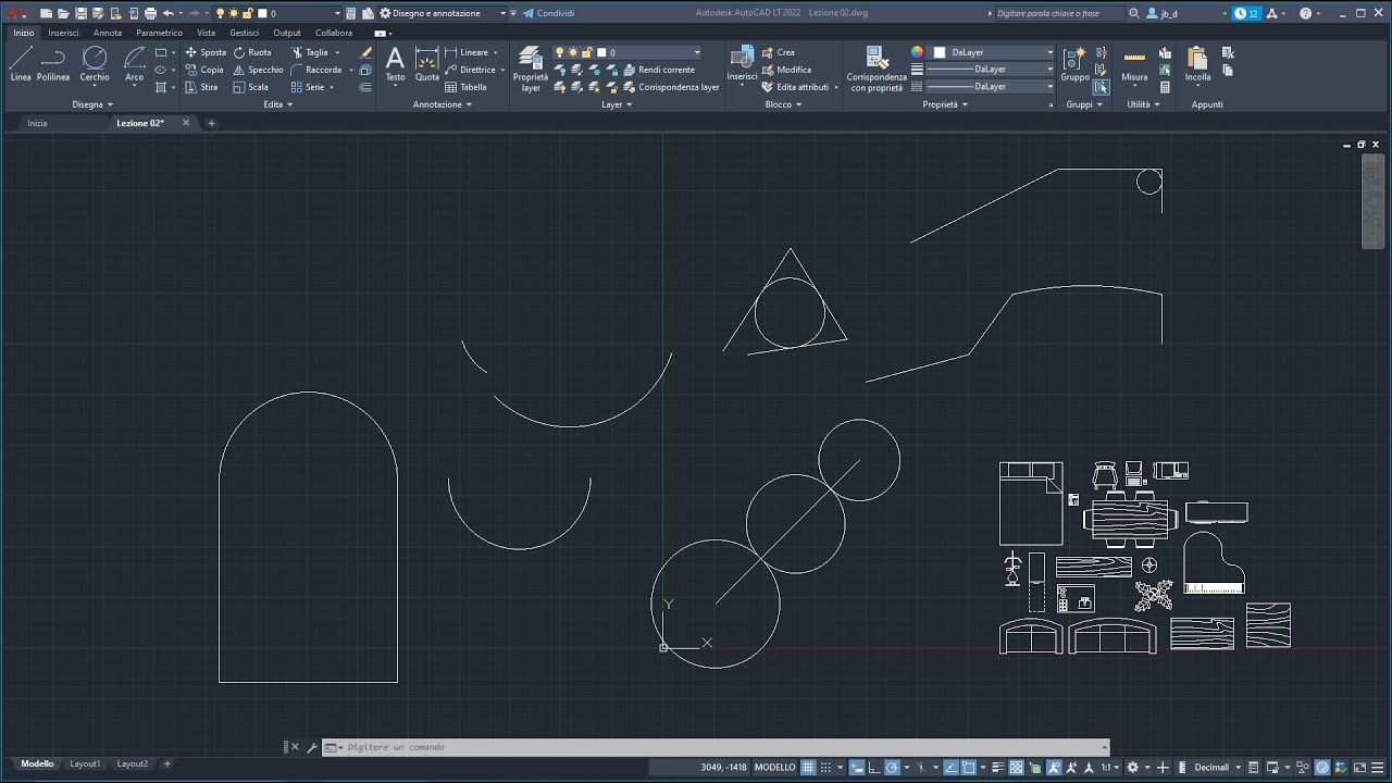 Videocorso AUTOCAD - 03 - Disegno 2D CAD e Grafica Vettoriale, Linea, Polilinea, Cerchio e Arco