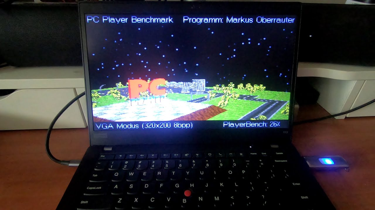 DOS Benchmarks on 2020 Thinkpad X13G1: 3DBench, Doom, Quake, PC Player, Speedsys, Landmark