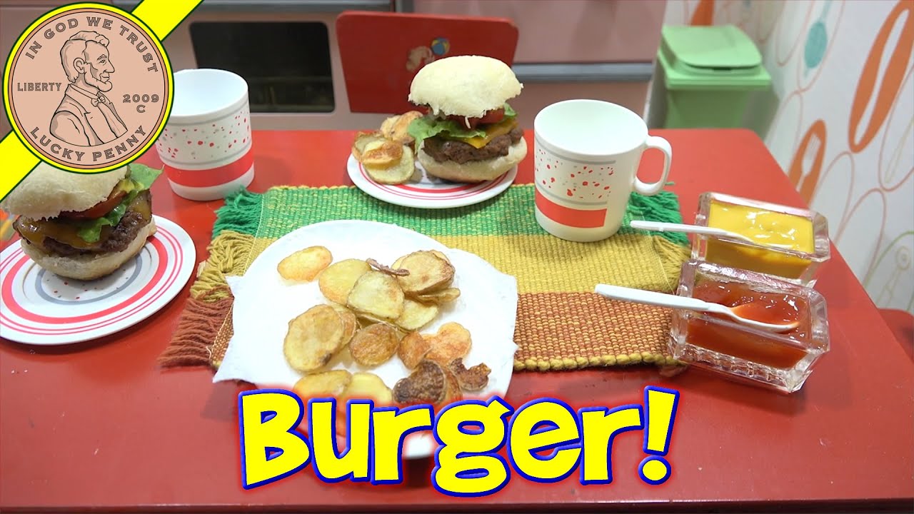 A Mini Cheeseburger & Potato Chips - Vintage Kitchen Cooking