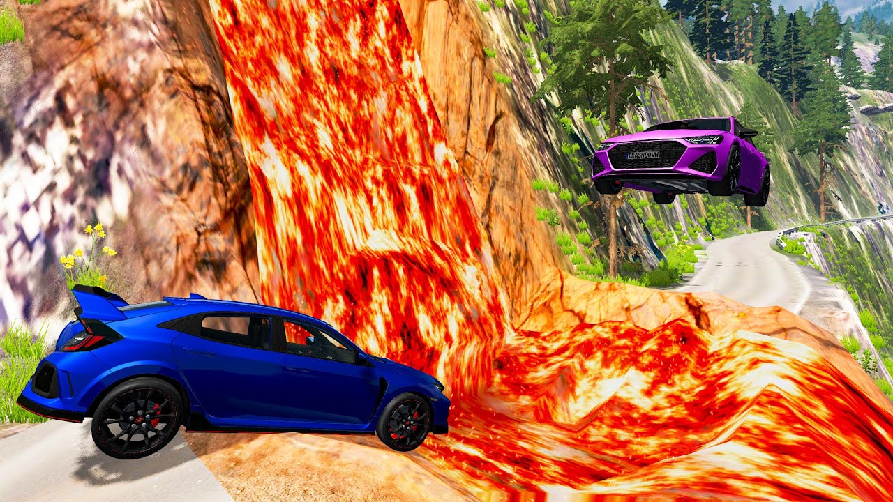 Cars vs Lava Crosses The Road 😱 BeamNG Drive