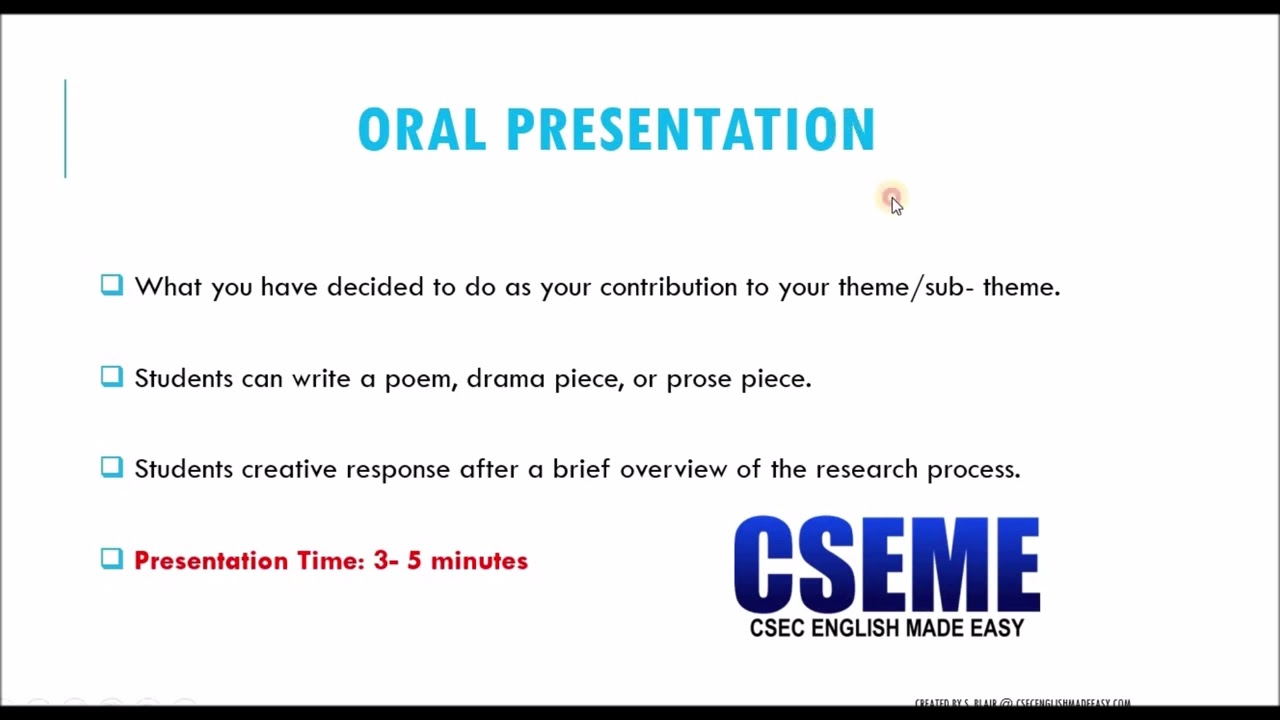 Oral Presentation Overview - CSEC English A and B SBA -  Lesson 9