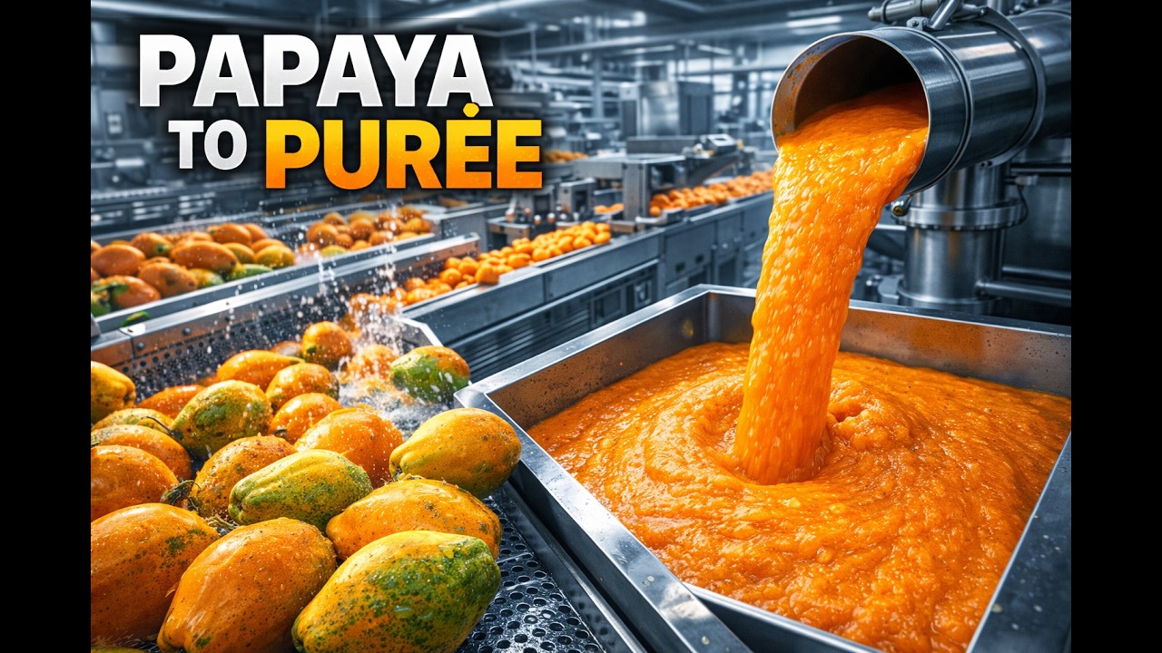 Inside a Modern Papaya Processing Factory: From Fresh Papayas to Smooth Orange Purée (Full Process)