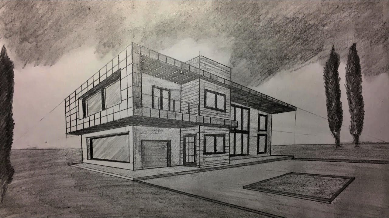 How to Draw a House in Two Point Perspective: Modern House