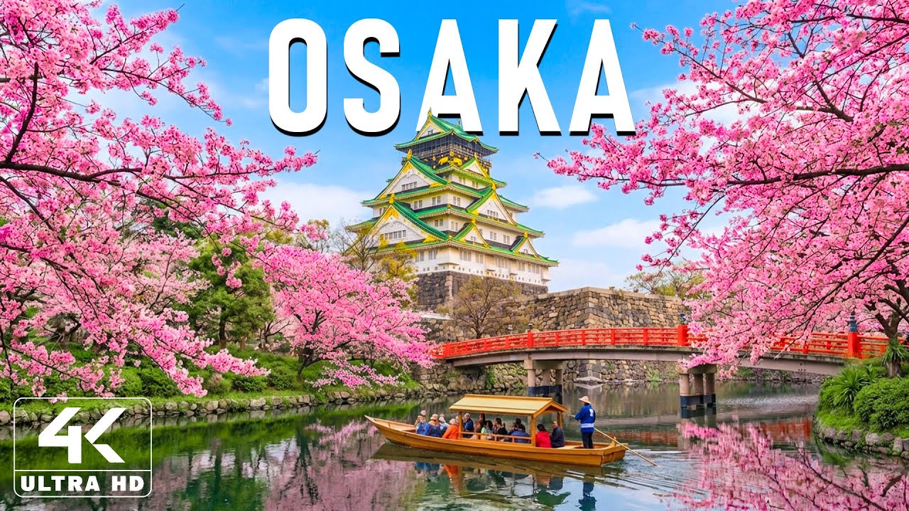 Весна в Осаке, Япония, 4K 🌸 Цветущие вишни, колышущиеся на ветру, реки, покрытые нежными лепестками