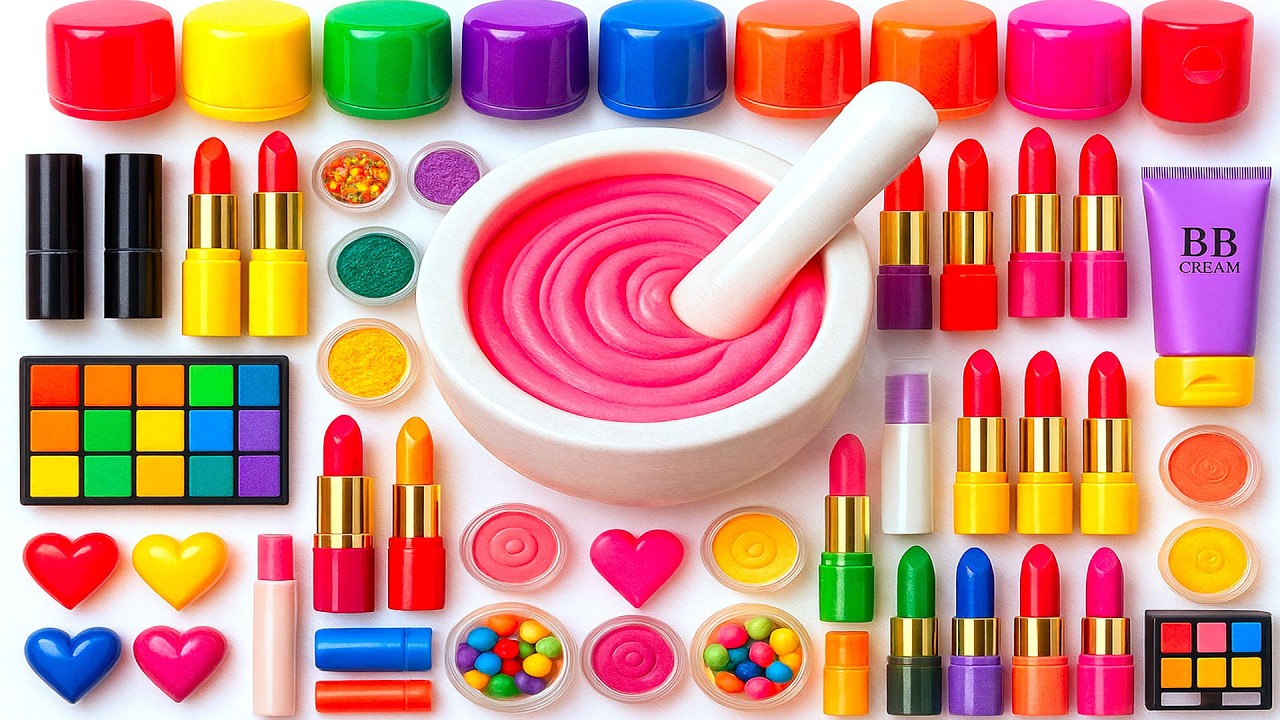 Satisfying Video How To Make Rainbow Eyeshadow Slime Mixing Glitter Makeup Cosmetics