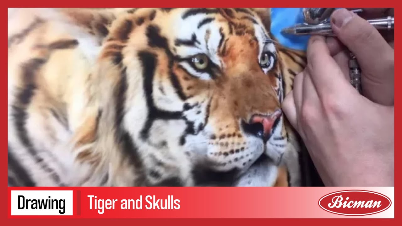 Tiger and Skulls┃Airbrush Hyperrealistic Painting┃Bicman