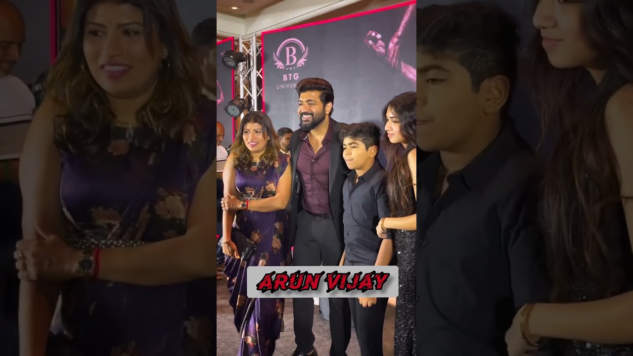 Arun Vijay with his wife, son and daughter on his new debut movie release announcement show
