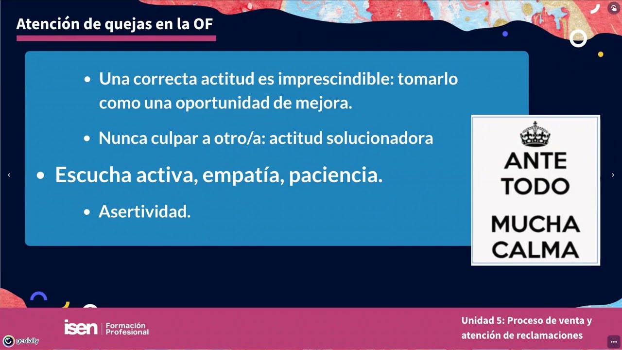 Atención de quejas y reclamaciones. TFP Disposición y Venta U5
