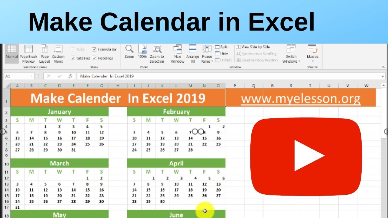 Создать календарь в Excel 2019