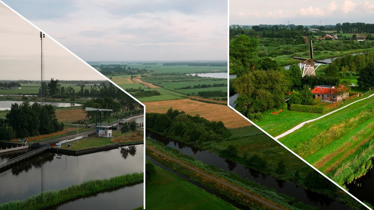 In vogelvlucht langs de rivier de Linde, gem. Weststellingwerf in de pov. Friesland juli 2023.