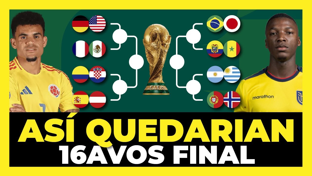 Así quedarían las llaves de 16Avos de Final del Mundial 2026 🇦🇷🇪🇨🇨🇴🇺🇾🇧🇷🇵🇾🇧🇴🇲🇽🏆
