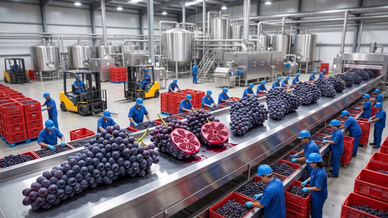  From Fresh Black Grapes to Premium Juice!  Watch the Complete Factory 🍇🏭