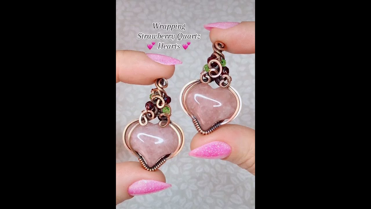 Wire Wrapping Strawberry Quartz Crystal Hearts  #wirewrapping #wirewrappedjewelry #howtowirewrap