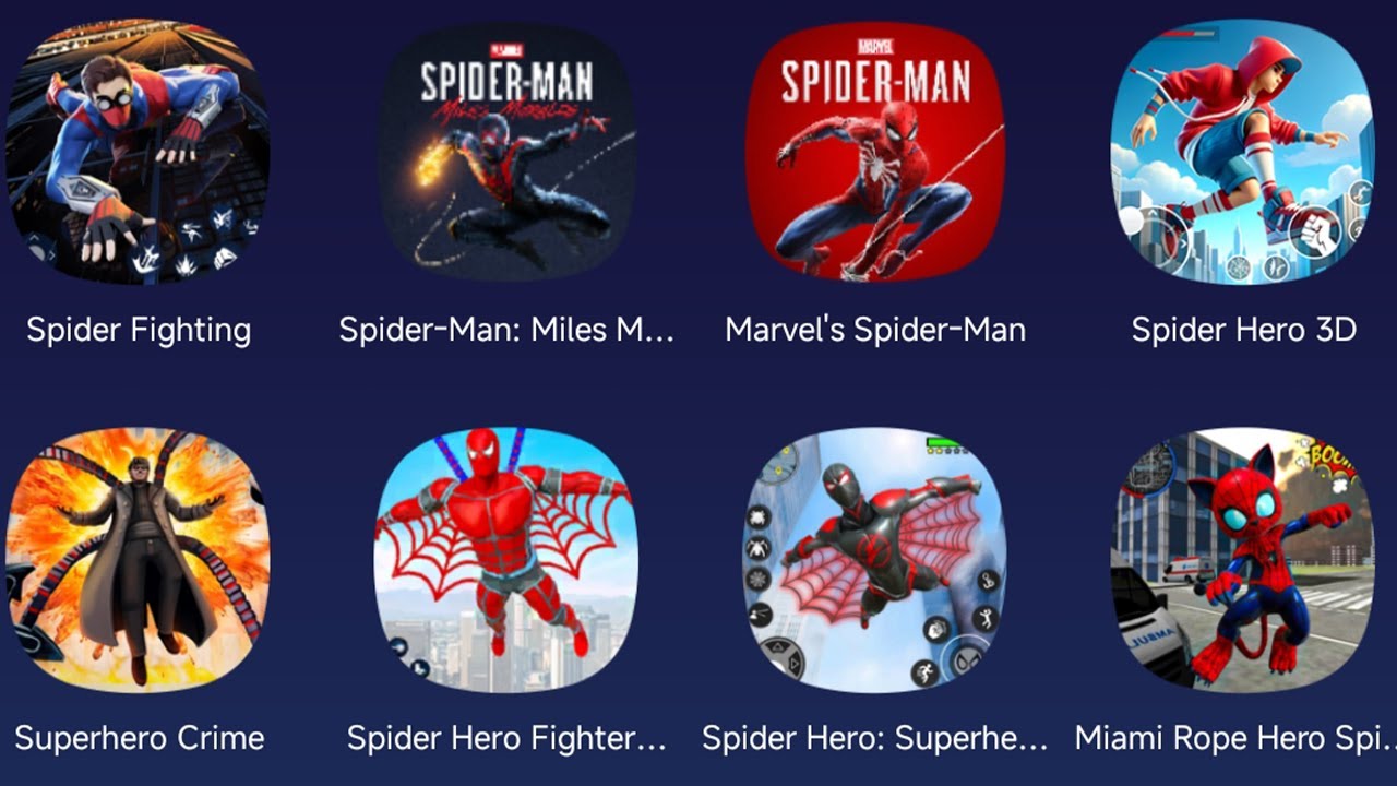 Spider Fighting,Spider-Man Miles Morales,Marvel's Spider-Man,Spider Hero 3D,Miami Rope Hero Spider
