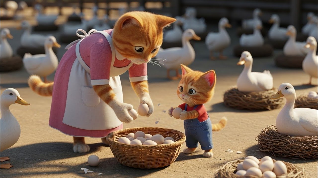 Mother Cat’s Loving Lesson 🐱💖 | Tiny Kitten’s First Farm Adventure with Duck Eggs 🥚🦆