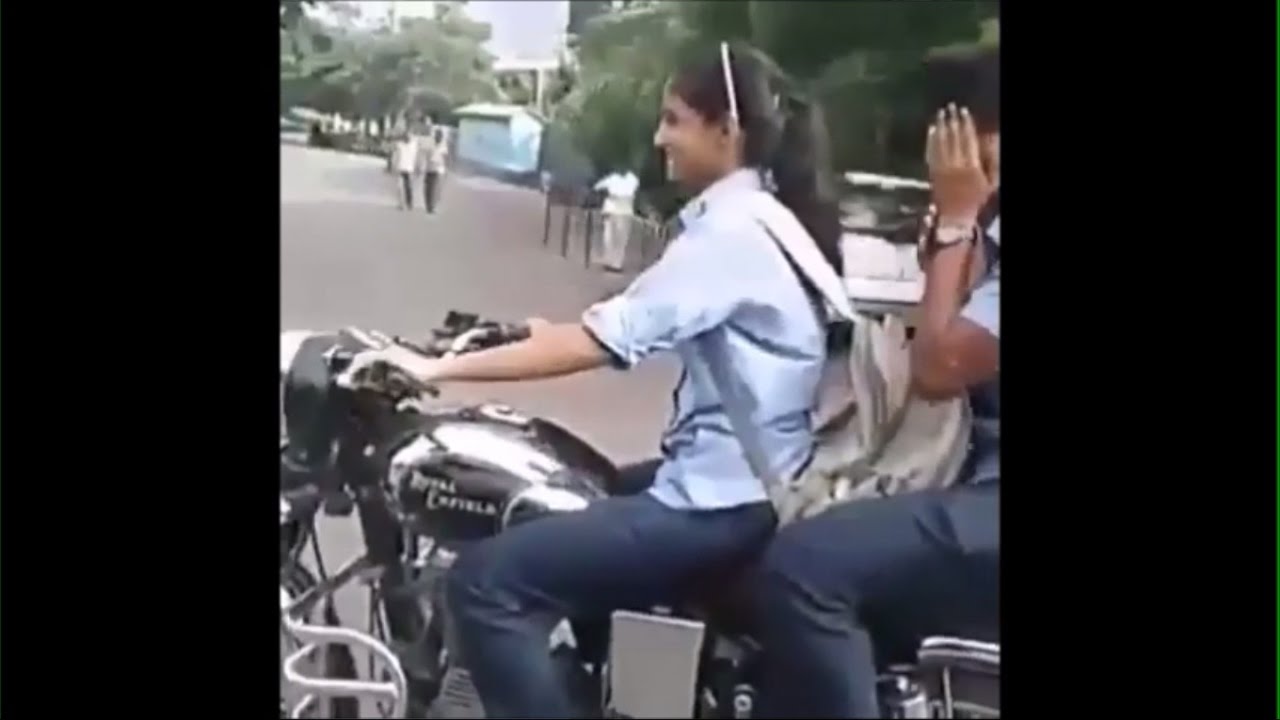 School Girl Riding Bullet Bike in School Uniform
