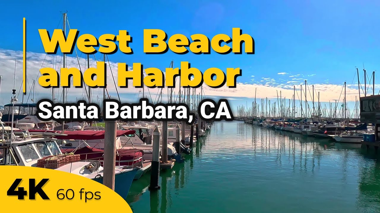 Santa Barbara Walking Tour | 4K | West Beach and Harbor Walk | California, USA