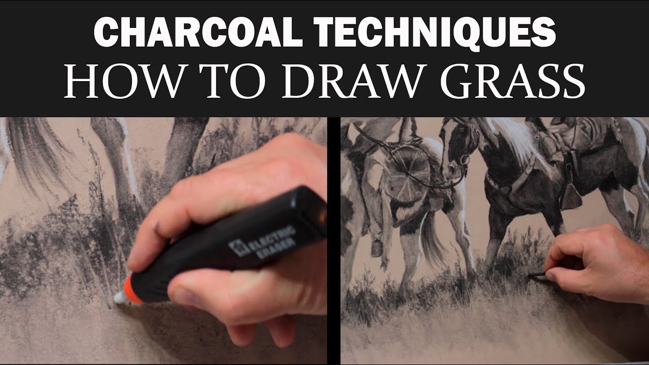 HOW TO DRAW GRASS WITH CHARCOAL-SUGGEST GRASS WITHOUT DRAWING EVERY BLADE.