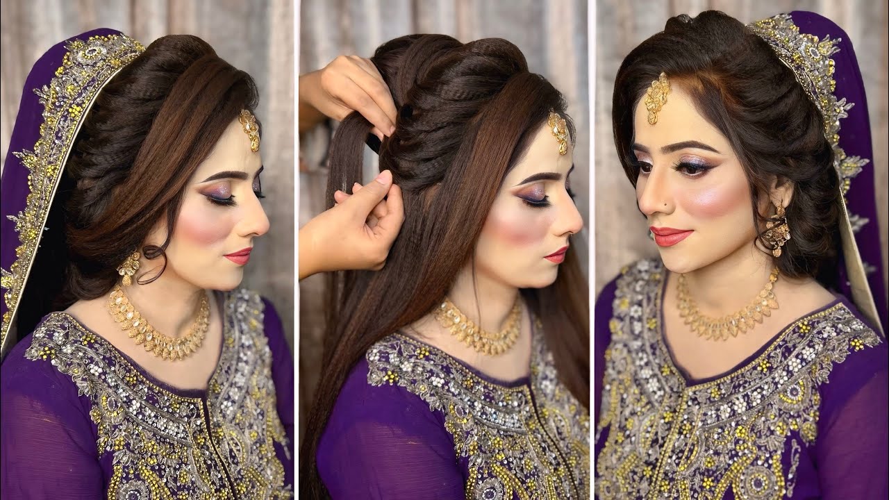 Muslim bridal hairstyle with dupatta | bridal puff hairstyle step by step | Pakistani juda hairstyle