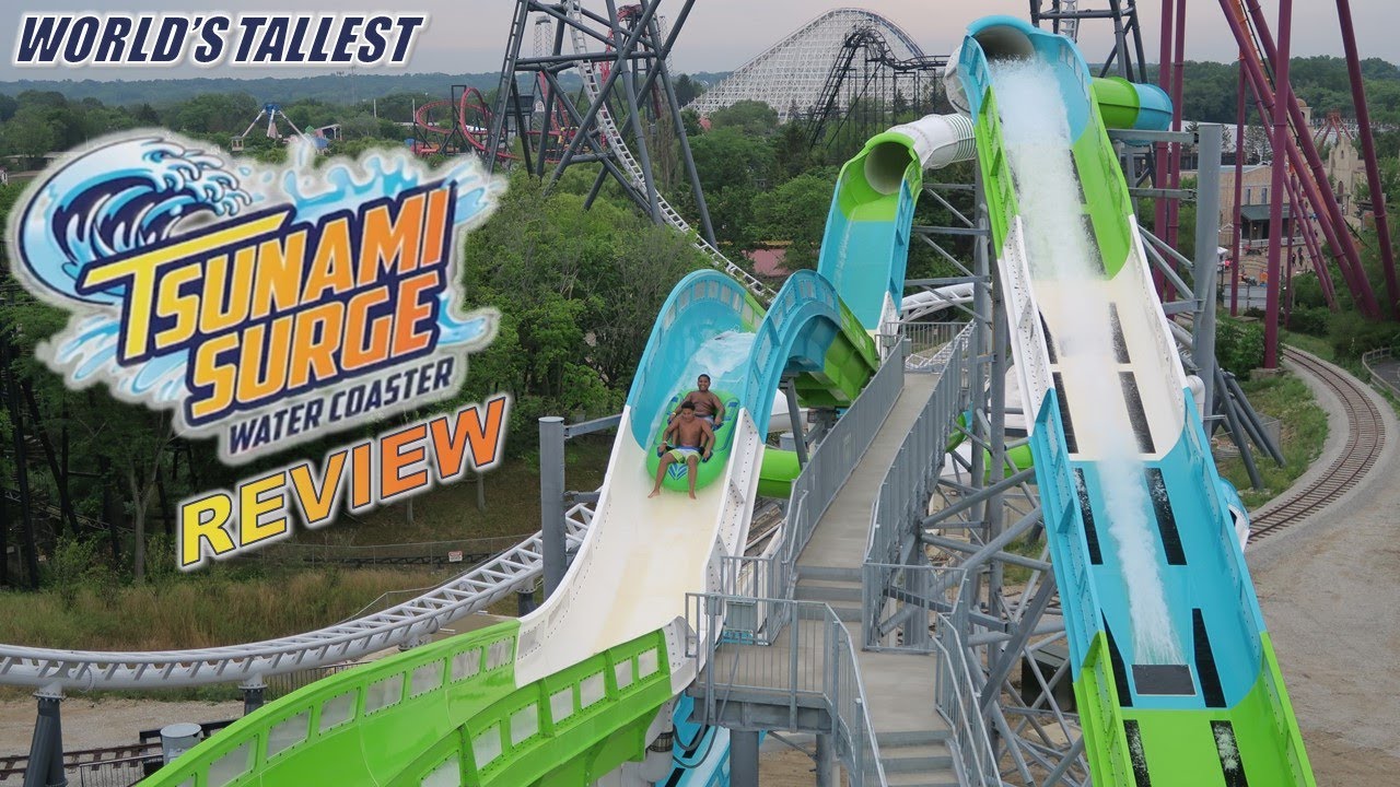 Tsunami Surge Review, Hurricane Harbor Chicago | World's Tallest Water Coaster!