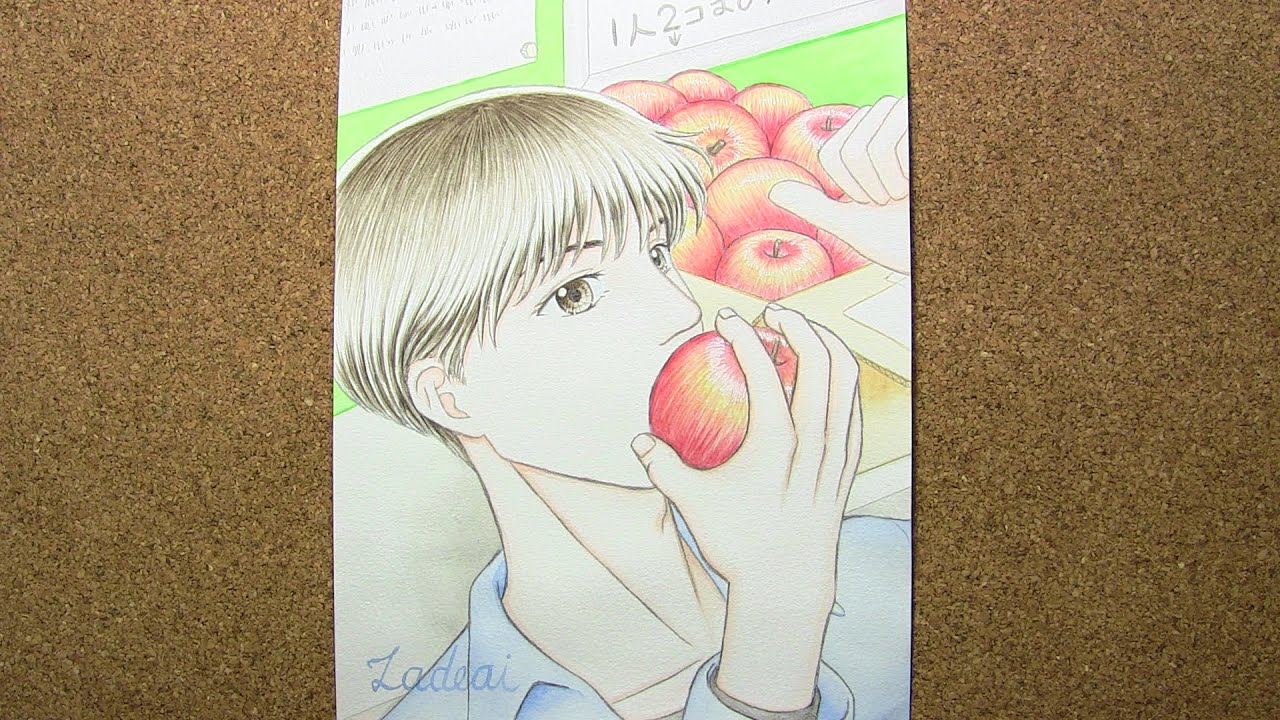 アナログ透明水彩イラストメイキング/water color painting/おすそわけのリンゴ