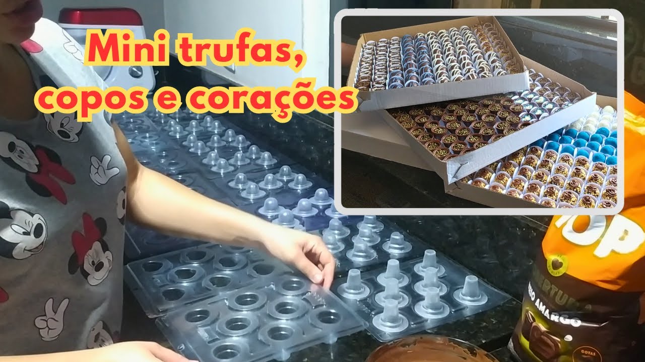 Fazendo mini trufas, copinhos de chocolate e corações de chocolate / Mini trufas para festa