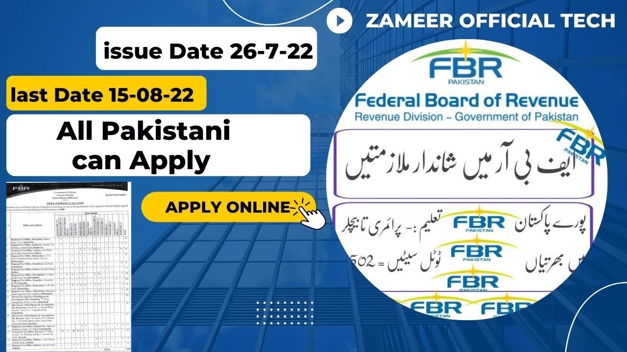 FBR Jobs 2022 Online Apply