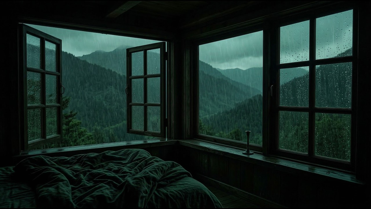 3 Hours of Relaxing Rain on Window in a Cozy Bedroom with Forest View for Deep Sleep