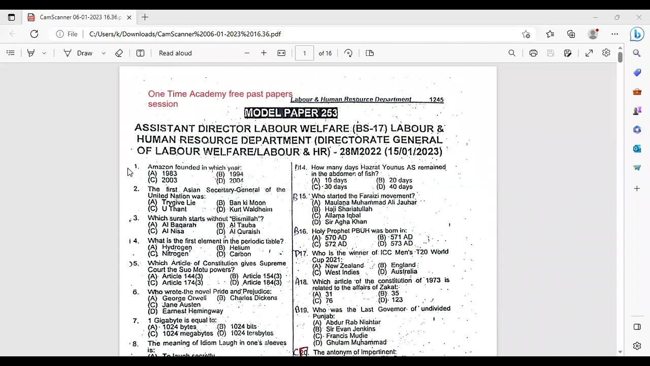 ASSISTANT DIRECTOR LABOUR WELFARE (BS-17) | PART-1 | PPSC Past papers | PPSC jobs | PPSC Syllabus