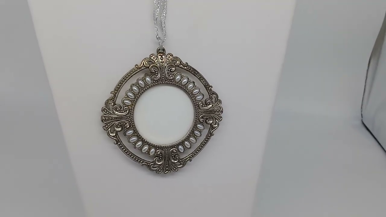 Ornate Picture Photo Frame Ornament Faux Pearl Beads Silver Tone Filigree Ribbon