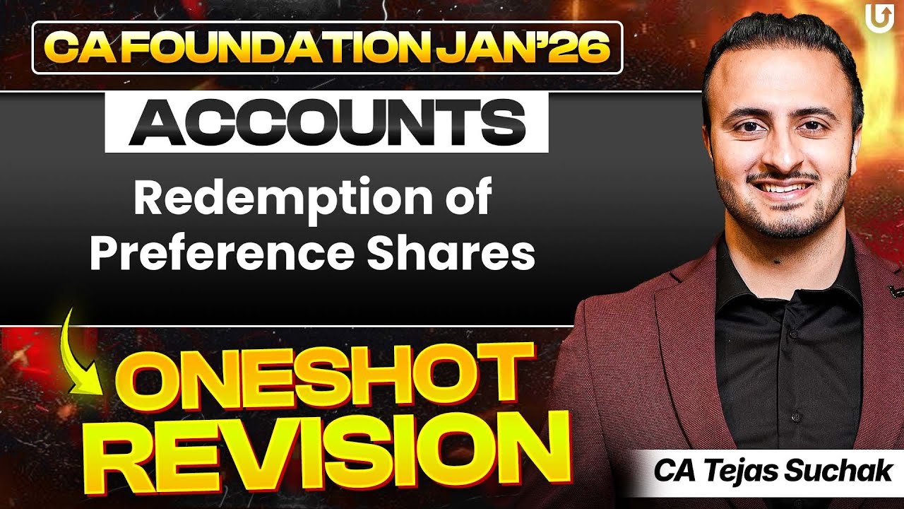 CA Foundation Accounts One Shot | Redemption of Preference Shares | Jan 2026 | CA Tejas Suchak