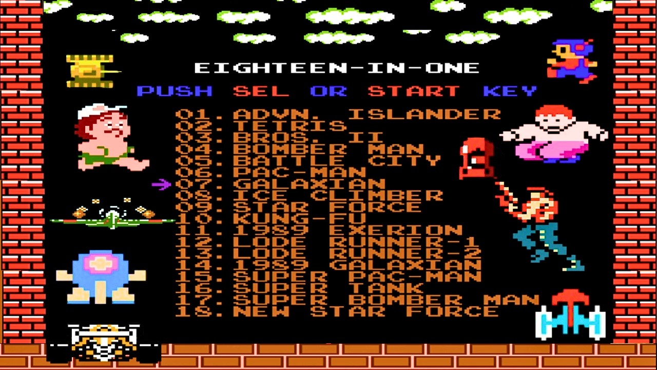 18 Games in 1! NES 18-in-1 Multicart Gameplay