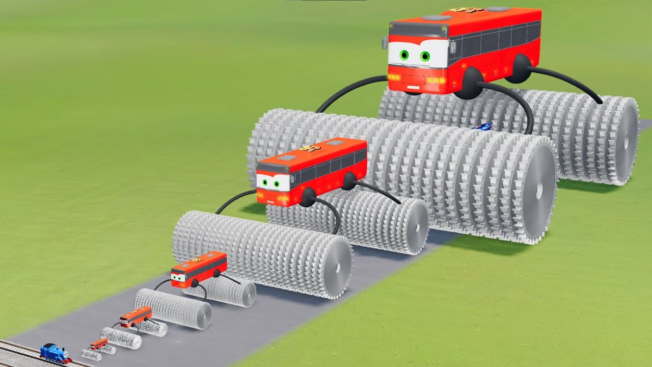 Big & Small Bus McQueen with Saw Wheels VS Train | BeamNG.drive