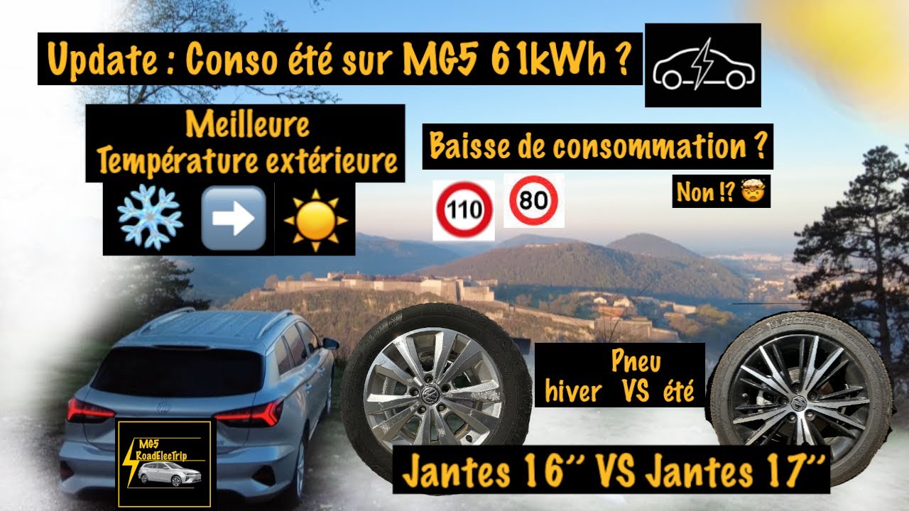 update Consommation MG5 61kWh avec (Temp. estivale / Pneu été / Jantes 17